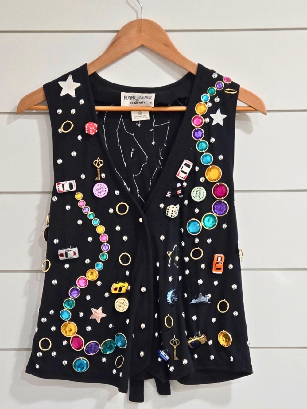 Vintage 80s Bonnie Boerer Jeweled Toy Car Vest Size Small